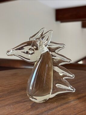 Hand Blown Horse Clear Glass Figure w/ Spiked Mane Approx 5” *see description!